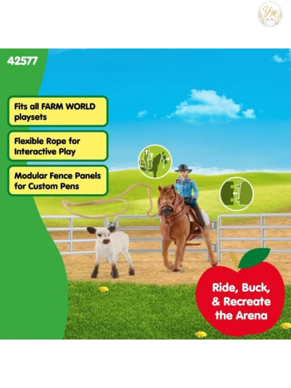 Schleich Farm World Cowgirl Roping Fun Playset – 9 Piece Toy Figures